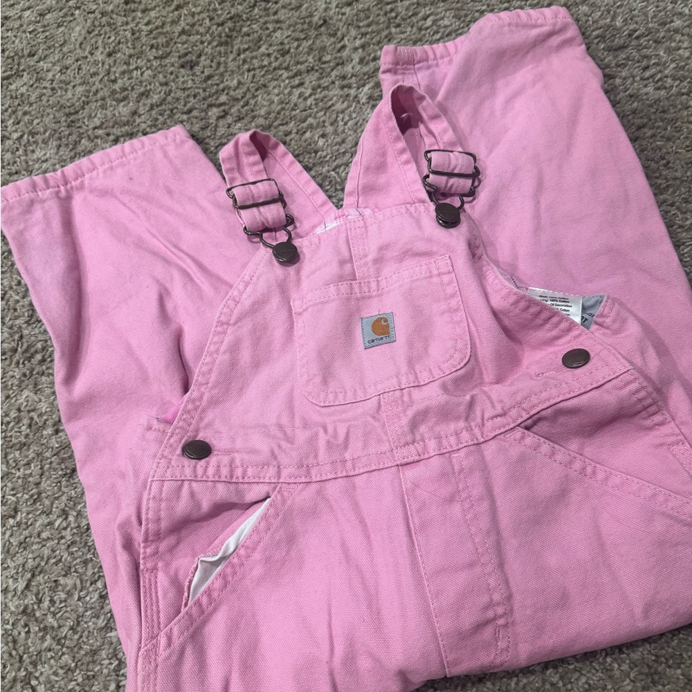 Toddler Carhartt Pink Plaid-Trim Cotton flannel lined Overalls